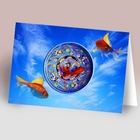 کارت پستال 14.5×21 (کاسه و 3 ماهي زمينه آسمان)