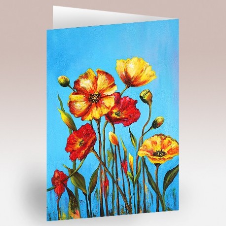 کارت پستال 14.5×21 (گل هاي رنگ روغن زمينه آبي)